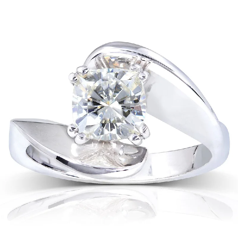 Annello by Kobelli 14k White Gold 1 1/10ct Cushion Forever One Moissanite Wide Bypass Style Solitaire Unique Engagement Ring