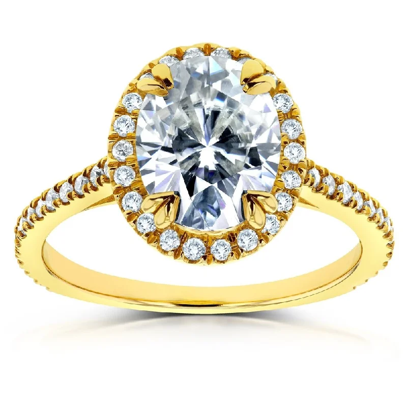 Annello by Kobelli 14k Yellow Gold 2 1/3ct TGW Moissanite and Diamond Oval Halo Engagement Ring