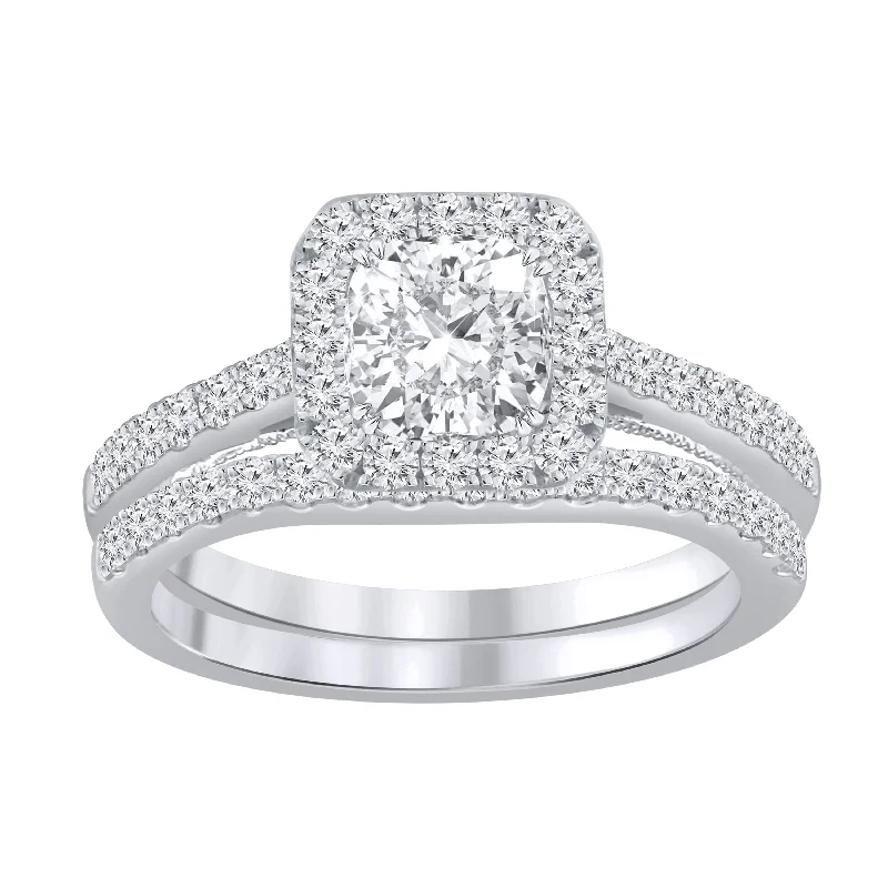 Auriya 1 1/2ctw Cushion-cut Halo Diamond Engagement Ring Set 14k Gold