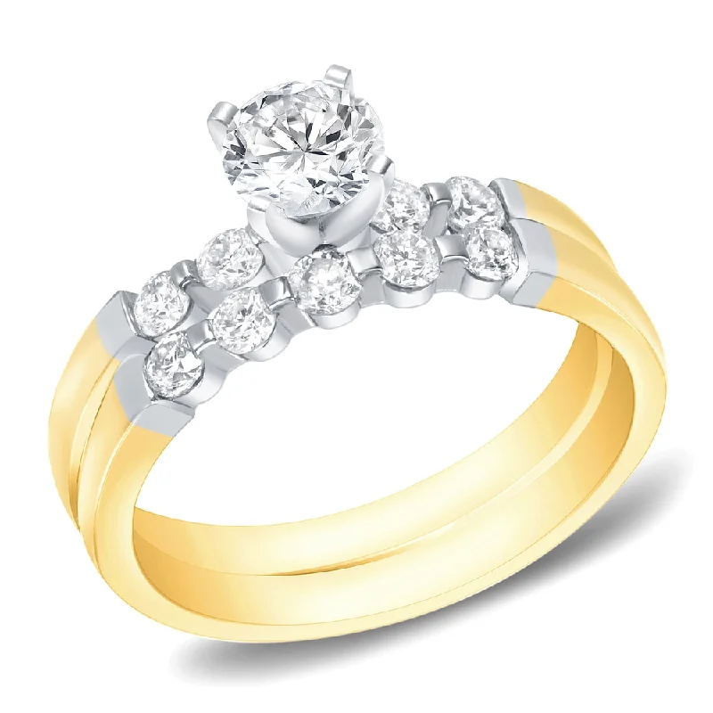 Auriya 14k Gold 1ctw Classic 5-Stone Diamond Engagement Ring Set 14k Two-Tone Gold