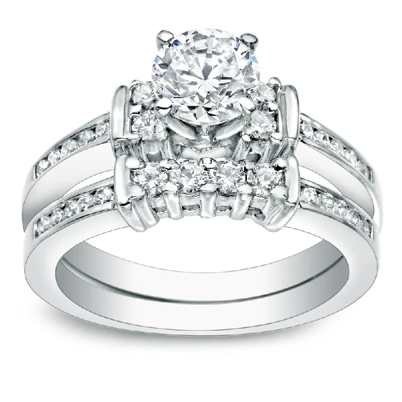 Auriya Platinum 1 carat TW Classic Round Diamond Engagement Ring Set