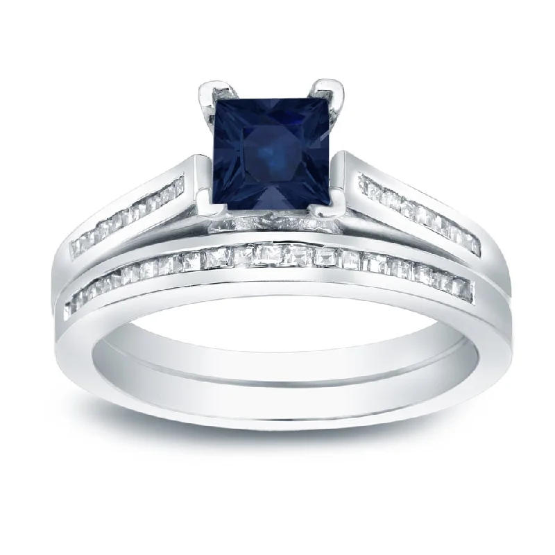 Auriya Platinum 4/5ct Blue Sapphire and 3/4ctw Diamond Engagement Ring Set