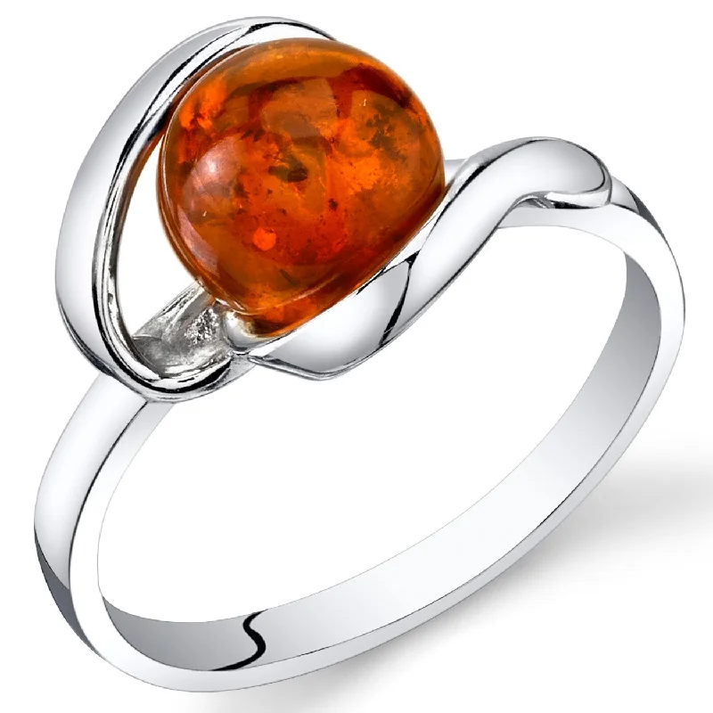 Baltic Amber Spiral Ring in Sterling Silver