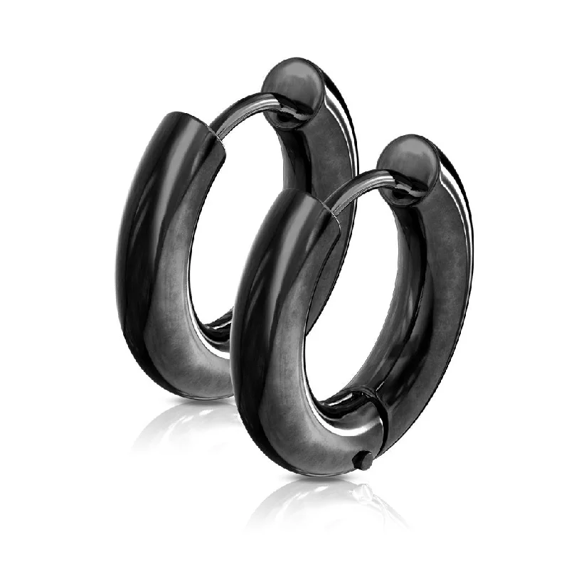 Black Hinge-Action Hoop Earrings (1 pair) - E505B