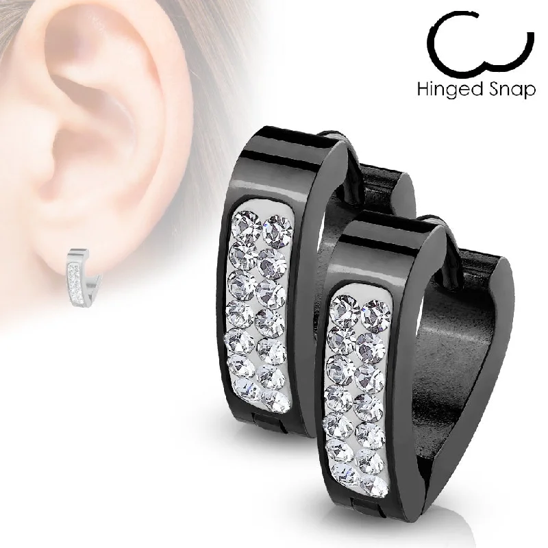 Black Jewelled Hinged Hoop/Huggie Earrings (1 pair) - E507A