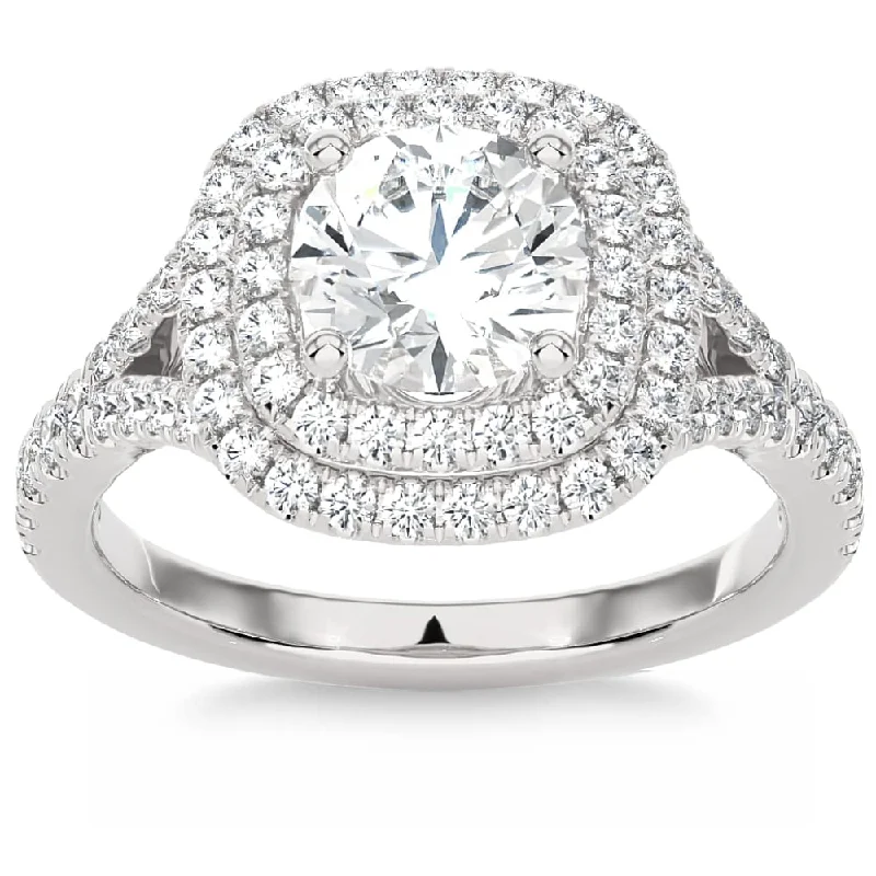 Certified 2 1/5Ct Cushion Halo Diamond Engagement Ring Gold Lab Grown