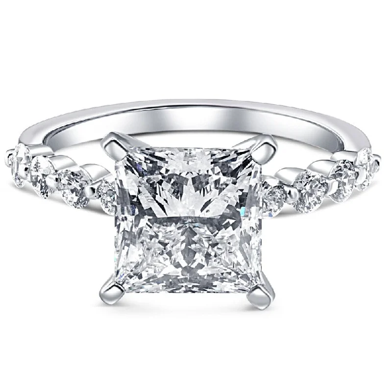 Certified 3.44Ct Princess Cut Diamond Engagement Ring White Gold Lab Grown