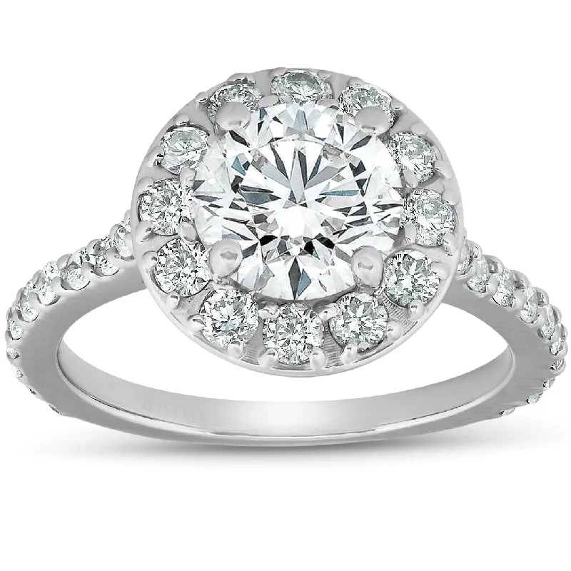 Certified 3Ct TW Diamond Halo Engagement Ring White Gold Lab Grown