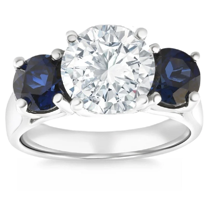 Certified 4Ct Diamond & Blue Sapphire Engagement Ring Gold Lab Grown