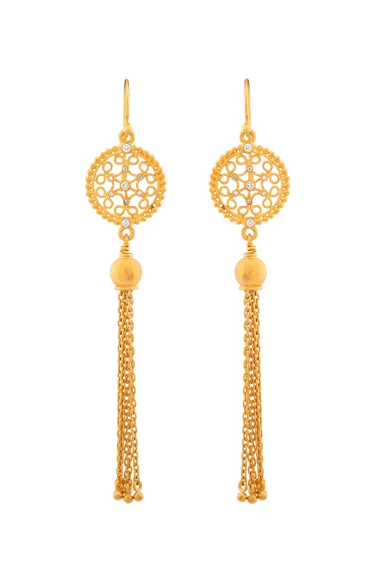 Filigree Medallion Tassle Earrings