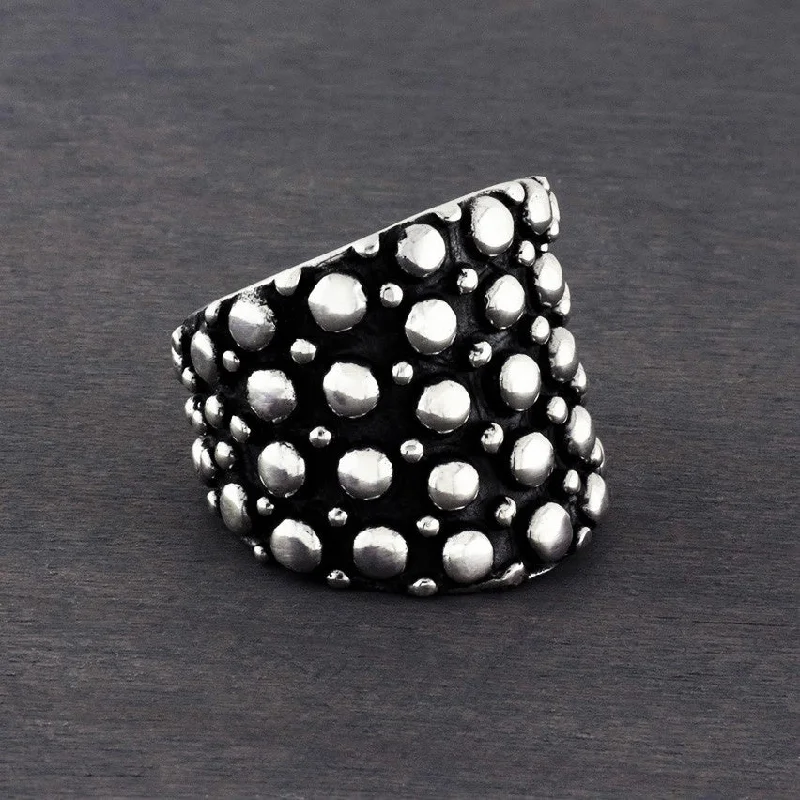 Chunky Mexican Silver Wide Band Dot Ring