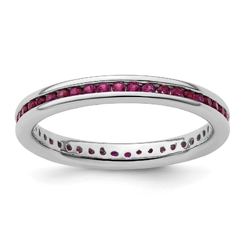 Curata 2.5mm 925 Sterling Silver Channel set Stackable Expressions Polished Created Ruby Ring