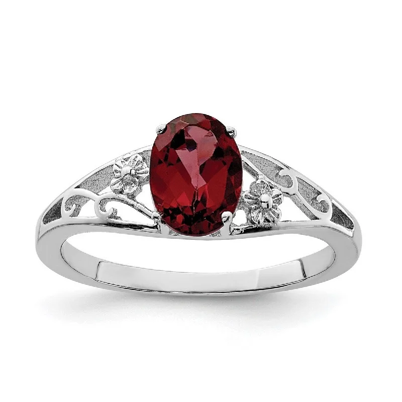 Curata 925 Sterling Silver Oval Polished Open back Garnet Ring