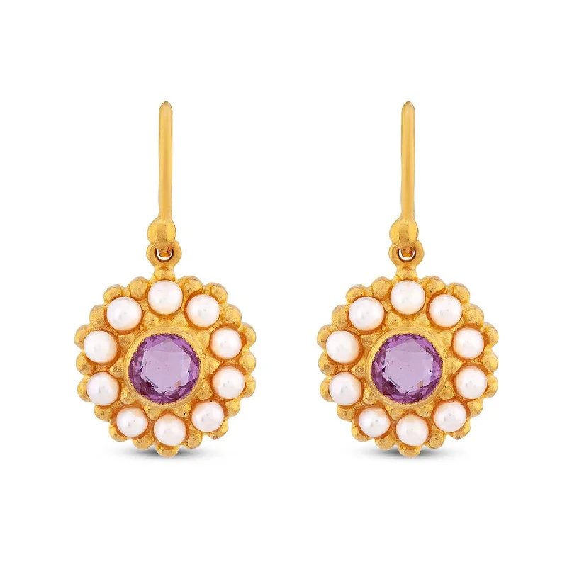 Pink Sapphire and Pearl Rosette Earrings