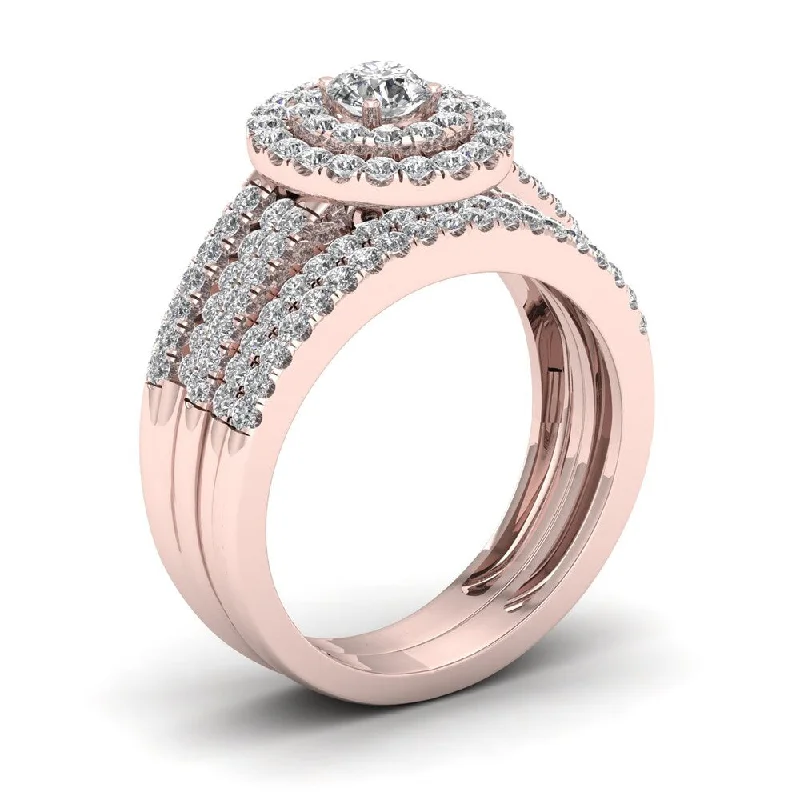 De Couer 1ct TDW Diamond Halo Engagement Ring Set - Pink