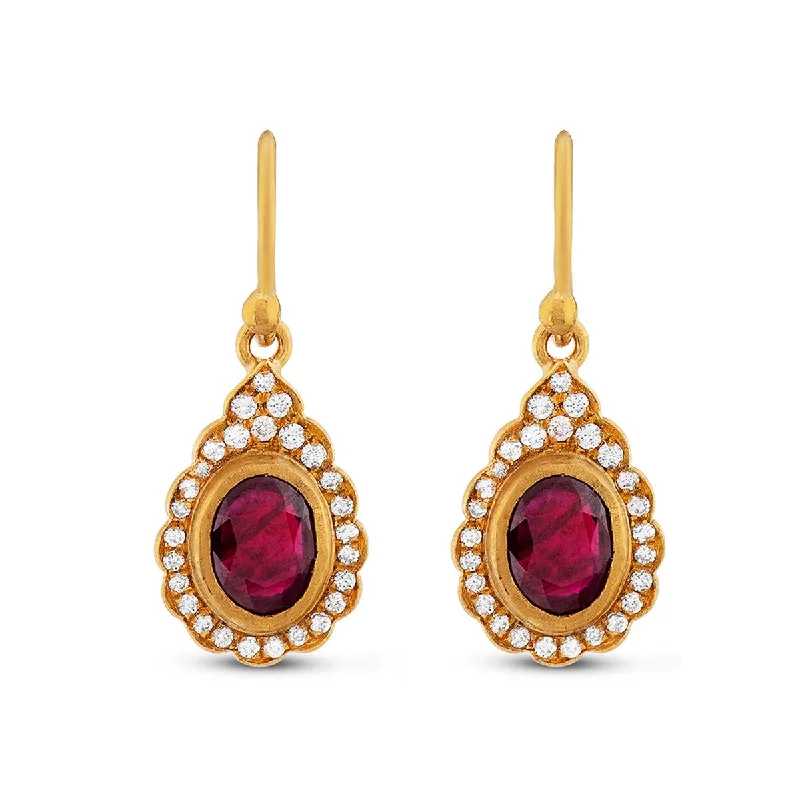 Diamond Pave Lotus Bud with Ruby Earrings