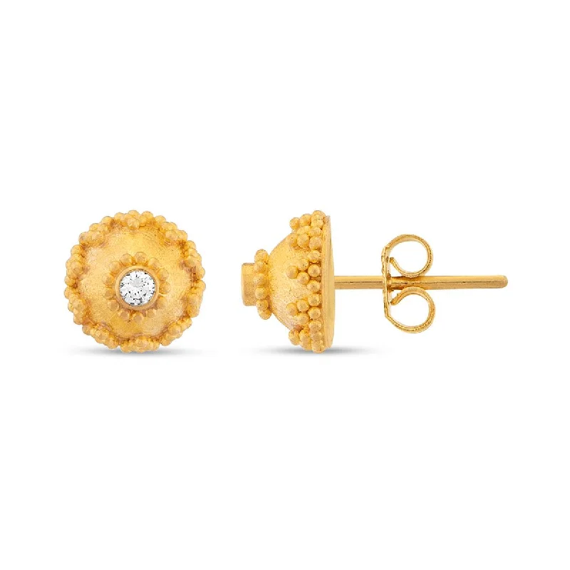 Domed Granulation Earrings with Diamonds