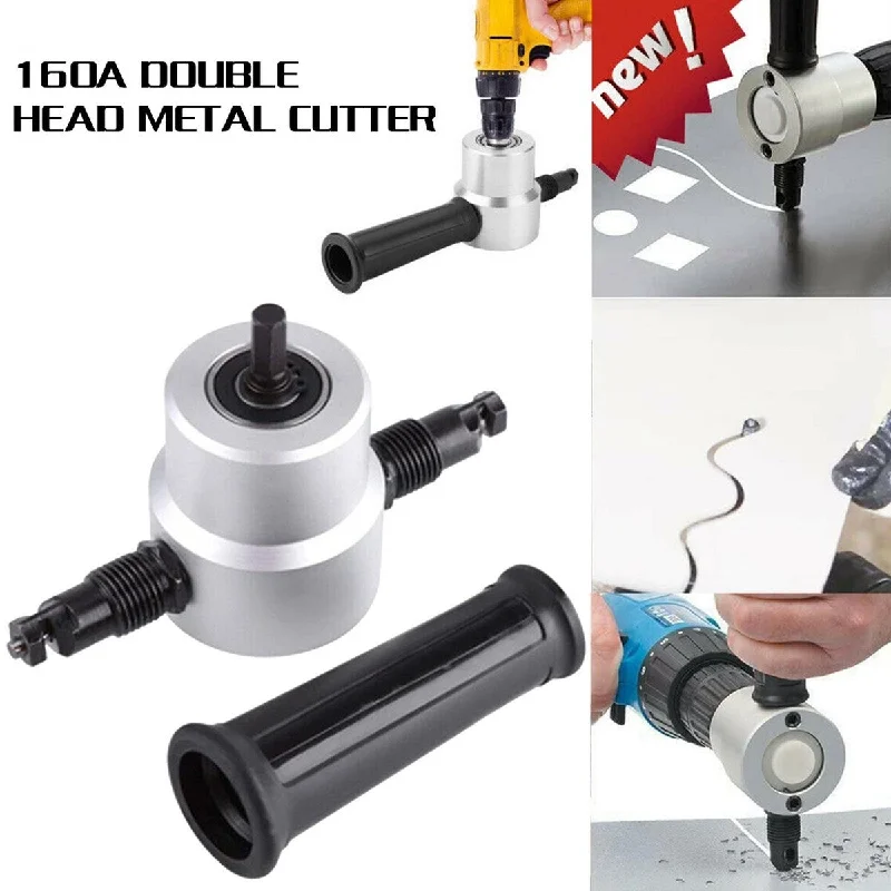 Dual Head Sheet Metal Cutting Nibbler Hole Saw Cutter Electric Drill Attachment