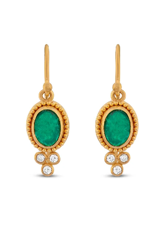 Emerald Cabochon Earrings with Granulation