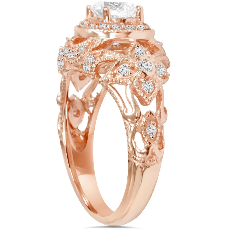 Emery 1.00Ct Vintage Diamond Engagement Ring Rose Gold