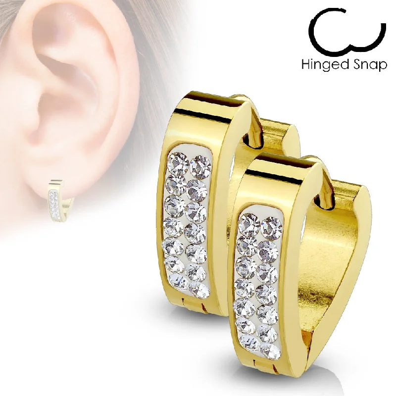 Gold Jewelled Hinged Hoop/Huggie Earrings (1 pair) - E507B