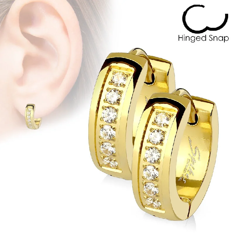 Gold Jewelled Hinged Hoop/Huggie Earrings (1 pair) - E509B