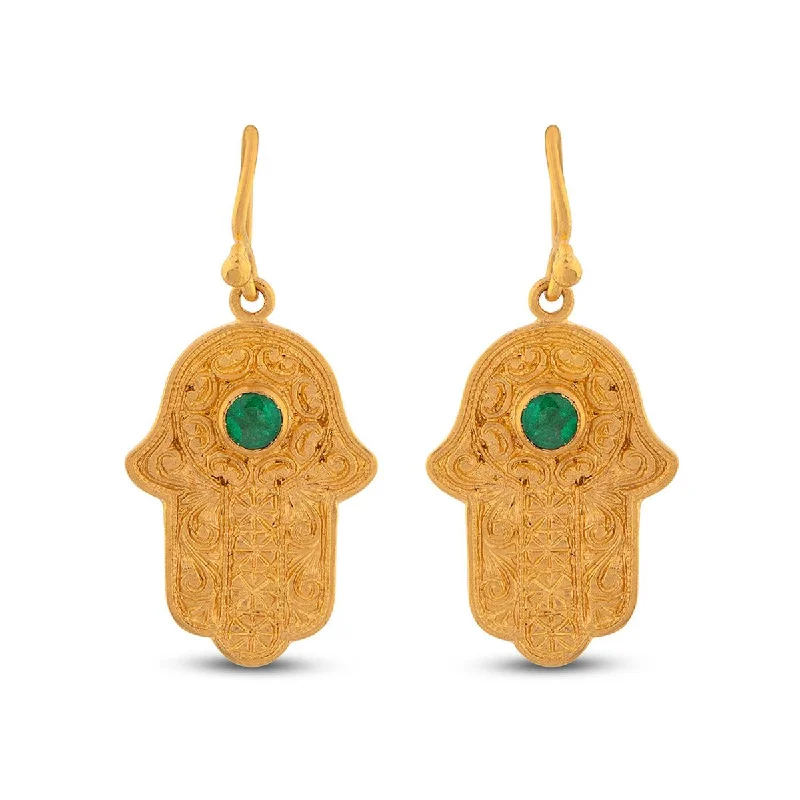 Hamsa Earrings Emerald