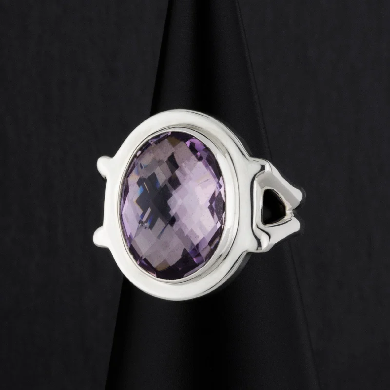 Sterling Silver and Oval Faceted Amethyst Ring