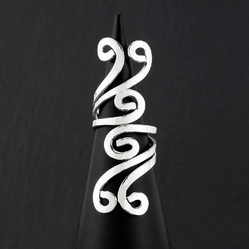 Long Sterling Silver Swirl Statement Ring