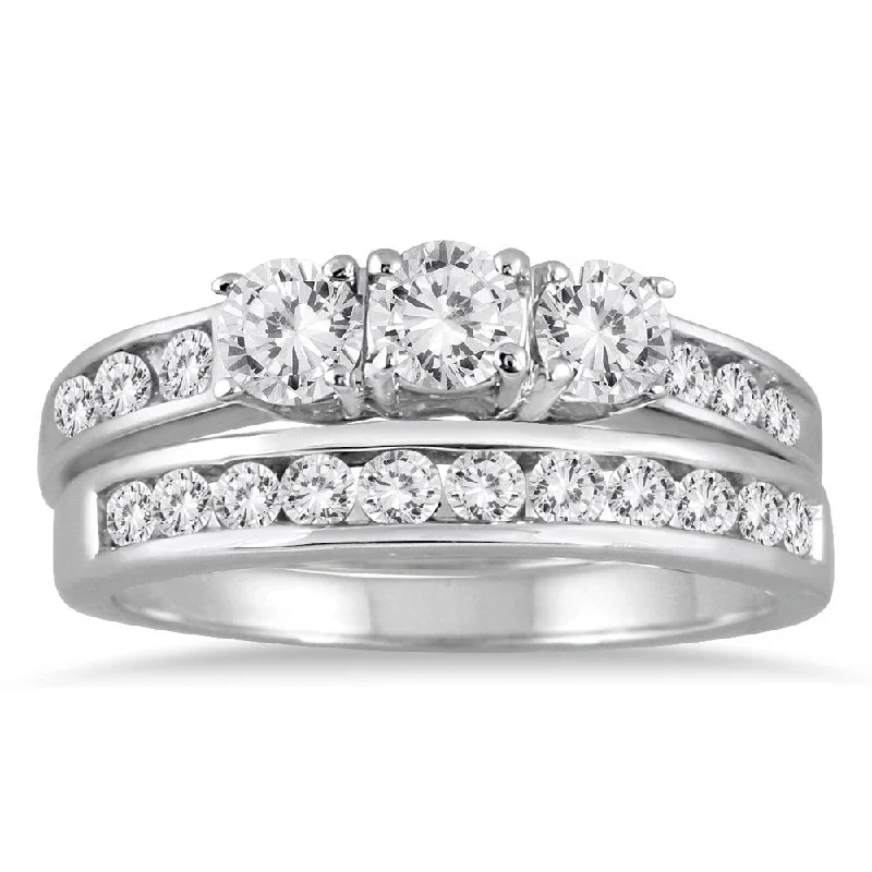 Marquee Jewels 10k White Gold 1 1/2ct TDW 3-stone Diamond Bridal Set