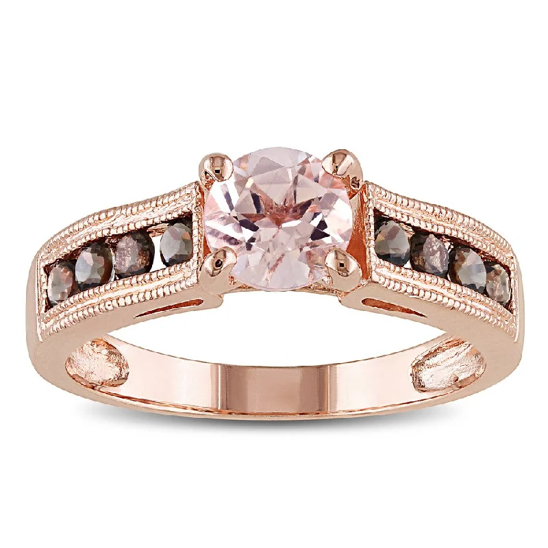 Miadora 1 1/4ct Morganite and Smokey Quartz Ring in Rose Silver