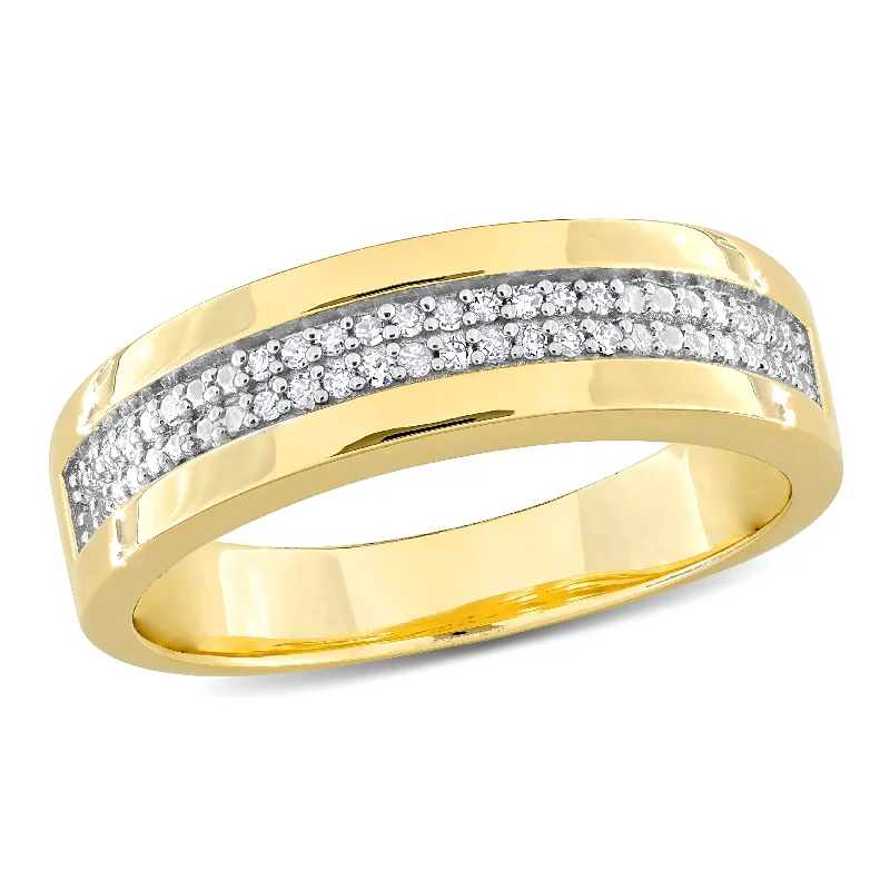 Miadora 1/10ct TDW Diamond Mens Double Row Anniversary Band in Yellow Silver