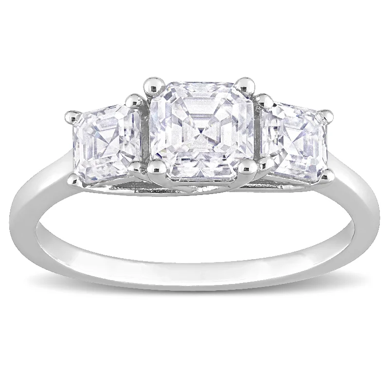 Miadora 1 5/8ct DEW Octagon Asscher-Cut Created Moissanite 3-Stone Ring in Sterling Silver