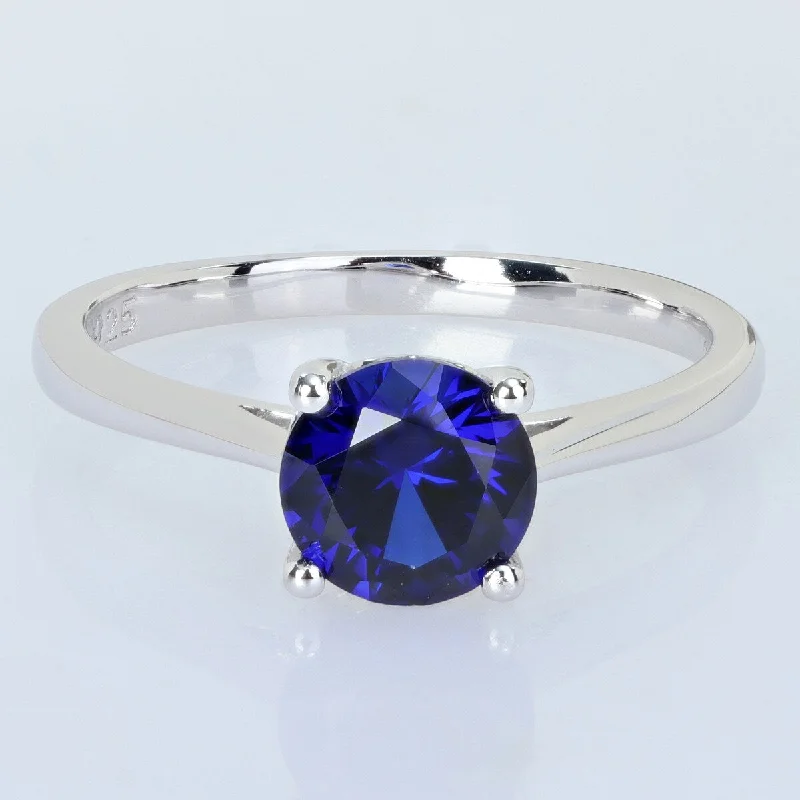 Miadora 1 5/8ct TGW Created Blue Sapphire Solitaire Ring Sterling Silver