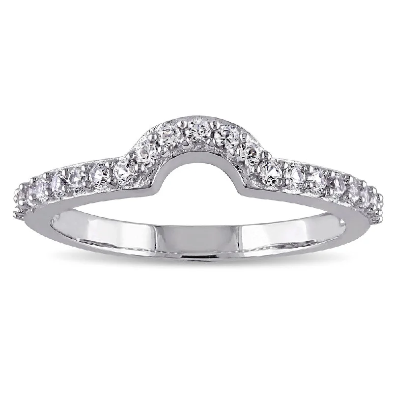 Miadora 10k White Gold Created White Sapphire Contour Wedding Band