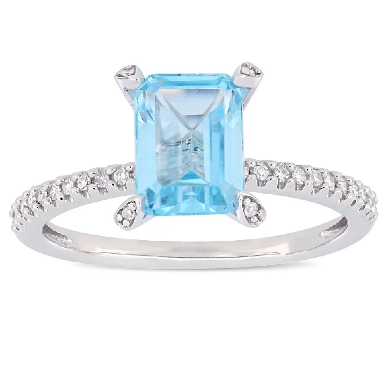 Miadora 10k White Gold Octagon-Cut Sky-Blue Topaz and 1/10ct TDW Diamond Solitaire Ring