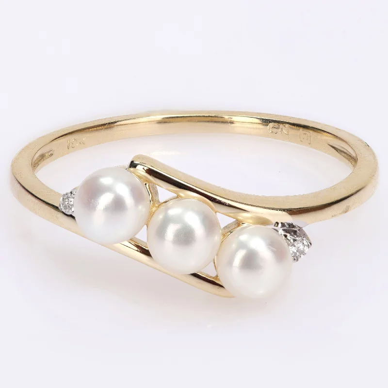 Miadora 10k Yellow Gold Cultured Freshwater Pearl & Diamond Accent 3-Stone Bypass Ring (3.5-4mm)