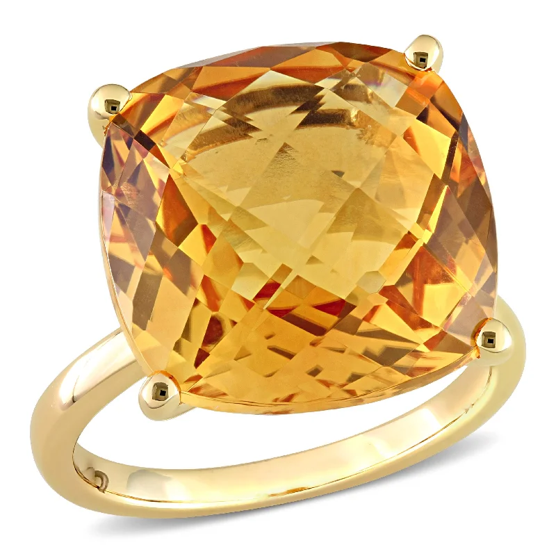 Miadora 13 3/4ct TGW Cushion Checkerboard Madeira Citrine Cocktail Ring in 14k Yellow Gold