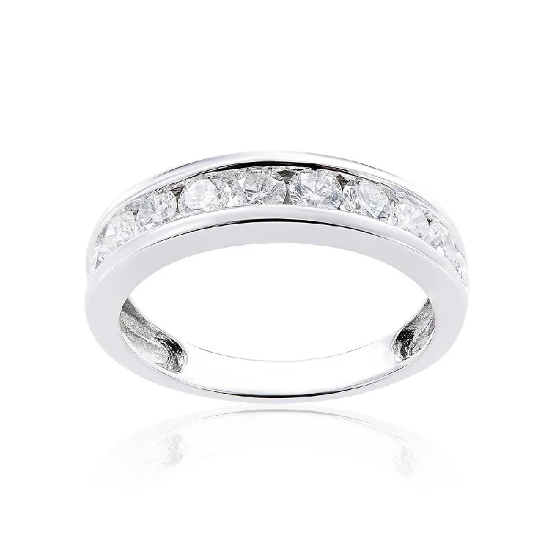 Miadora 14k White Gold Diamond Semi Eternity Wedding Band