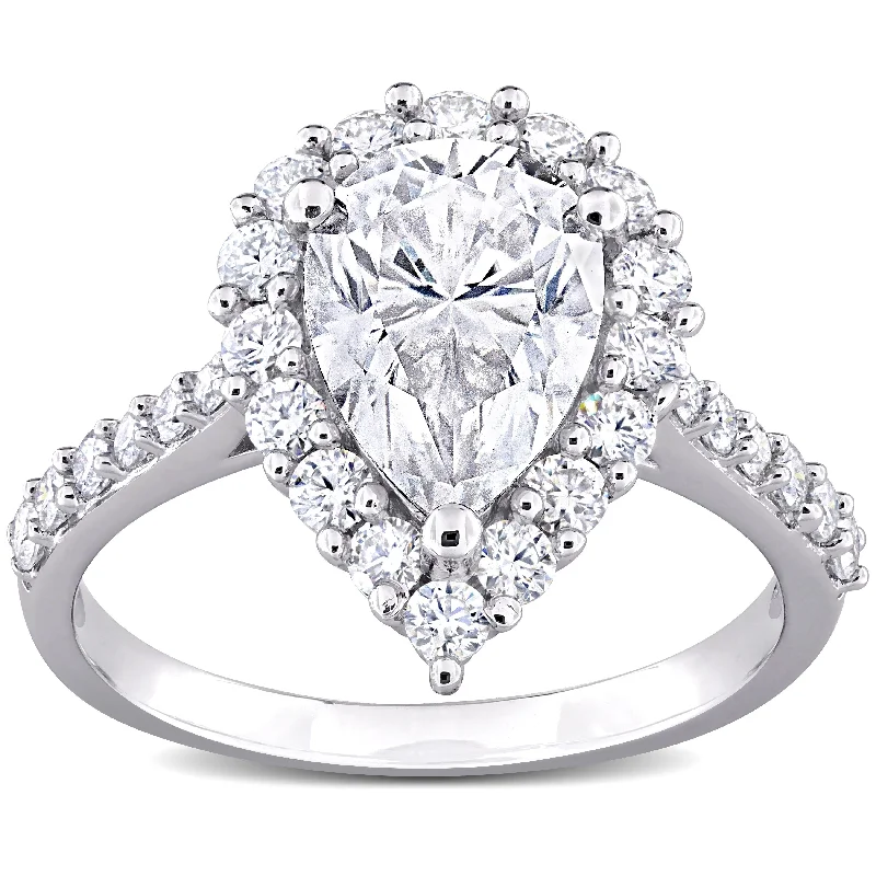 Miadora 2 3/4ct DEW Pear-Shaped Created Moissanite Halo Ring in Sterling Silver