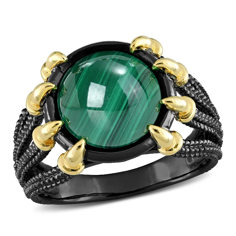 Miadora 6 ct TGW Malachite Roped Split-Shank Cocktail Ring in Yellow and Black Silver