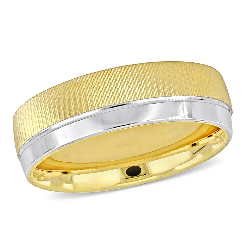 Miadora 6mm Textured Wedding Band in Two-Tone 14k Yellow and White Gold