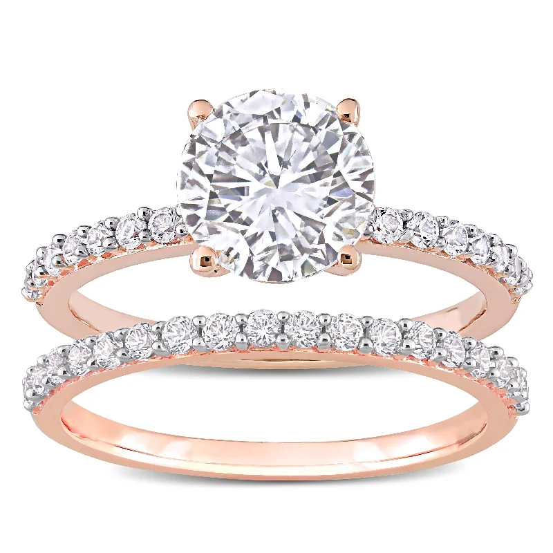 Miadora Created White Sapphire Solitaire Bridal Ring Set in 10k Rose Gold