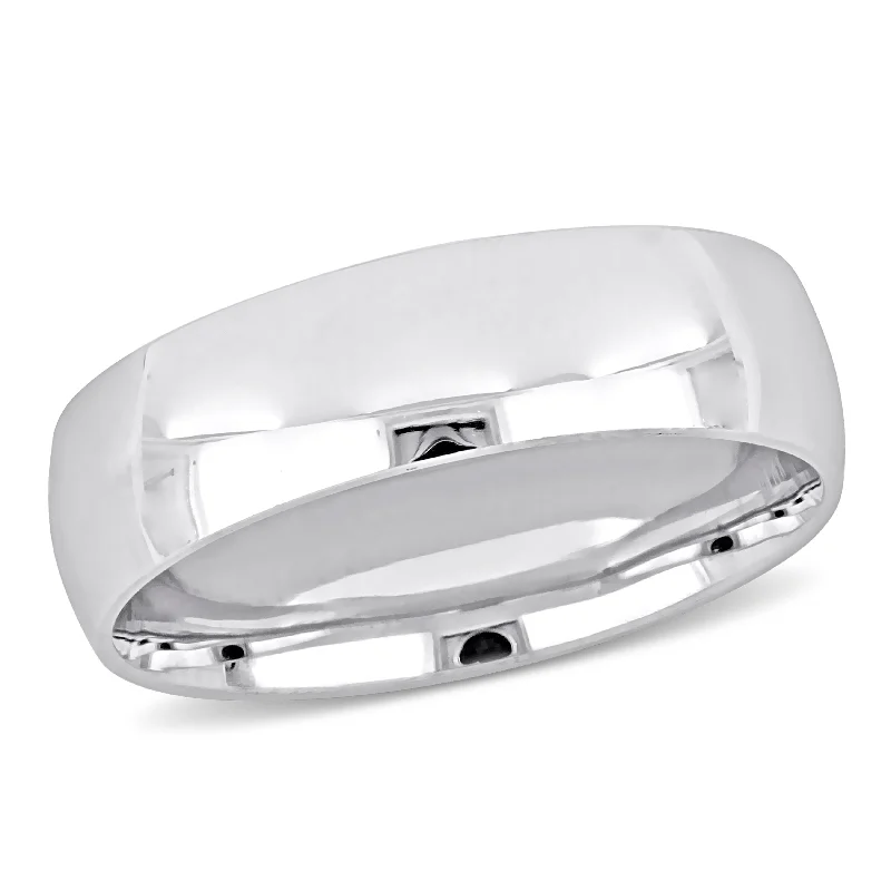 Miadora Mens 6 mm Polished Finish Wedding Band in 14k White Gold