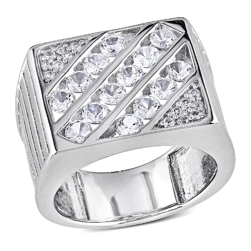 Miadora Mens Created White Sapphire Square Ring in Sterling Silver