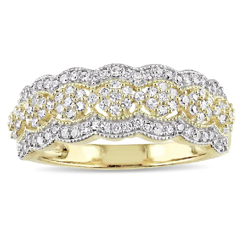 Miadora Signature Collection 10k Yellow Gold 1/2ct TDW Diamond Milgrain Detail Anniversary Ring