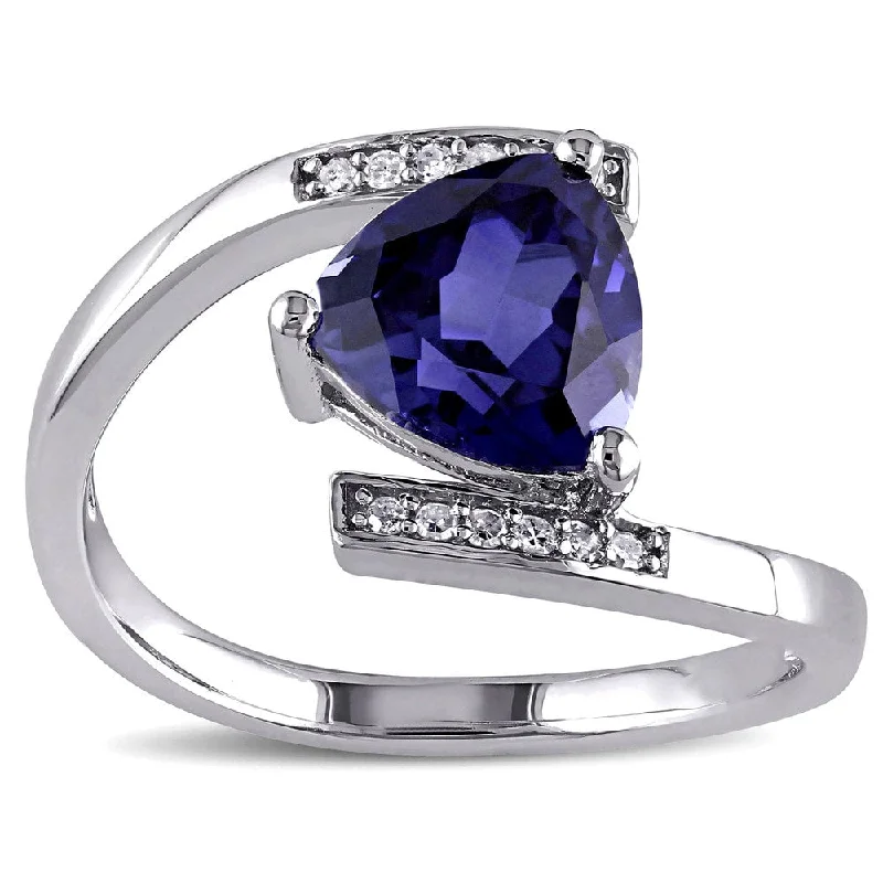 Miadora Sterling Silver Created Blue Sapphire and Diamond Accent Bypass Ring