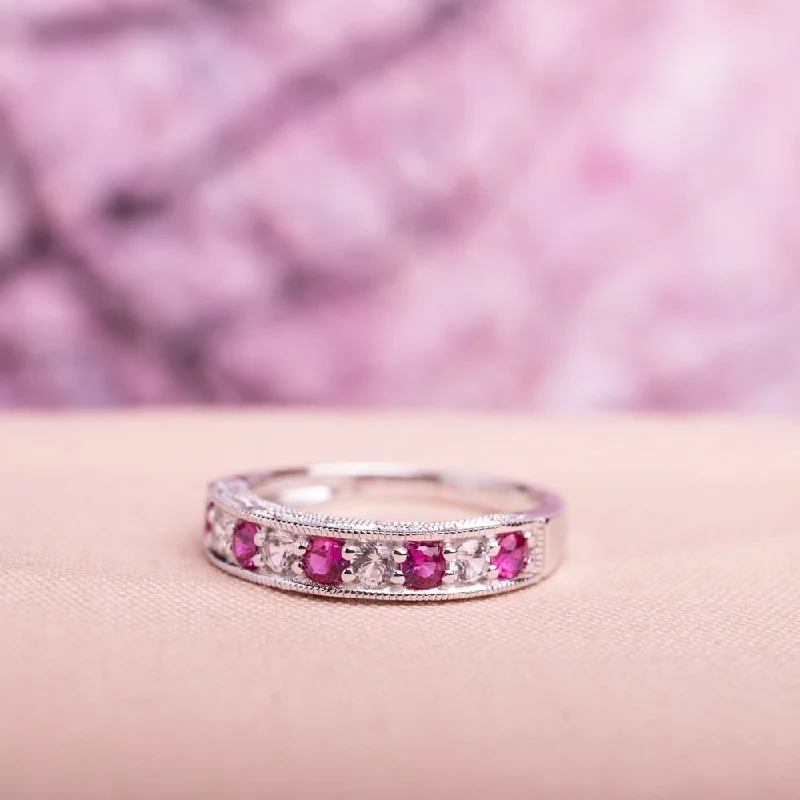 Miadora Sterling Silver Created Ruby and White Sapphire Ring