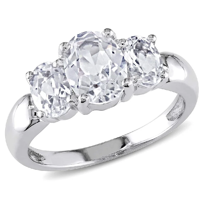 Miadora Sterling Silver Oval Created White Sapphire 3-stone Ring