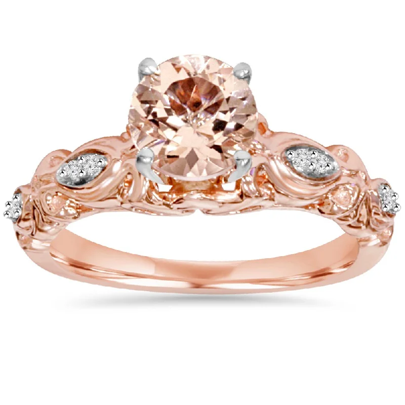 Pompeii3 Engagement 14k Rose Gold 1/ 16 ct TDW Morganite and Diamond Vintage Ring (I-J, I2-I3)